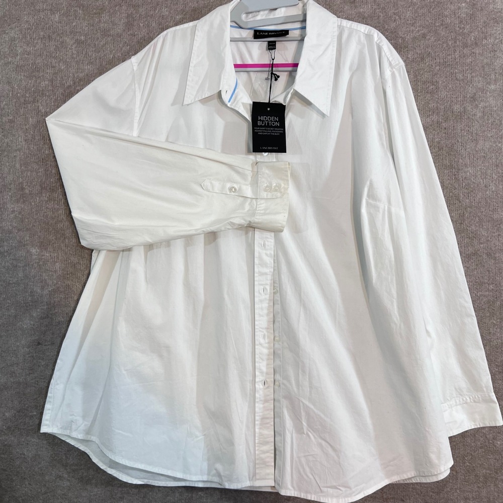 Lane Bryant Button Down Shirt Women 22/24 White Hidden Button Long Sleeve Office